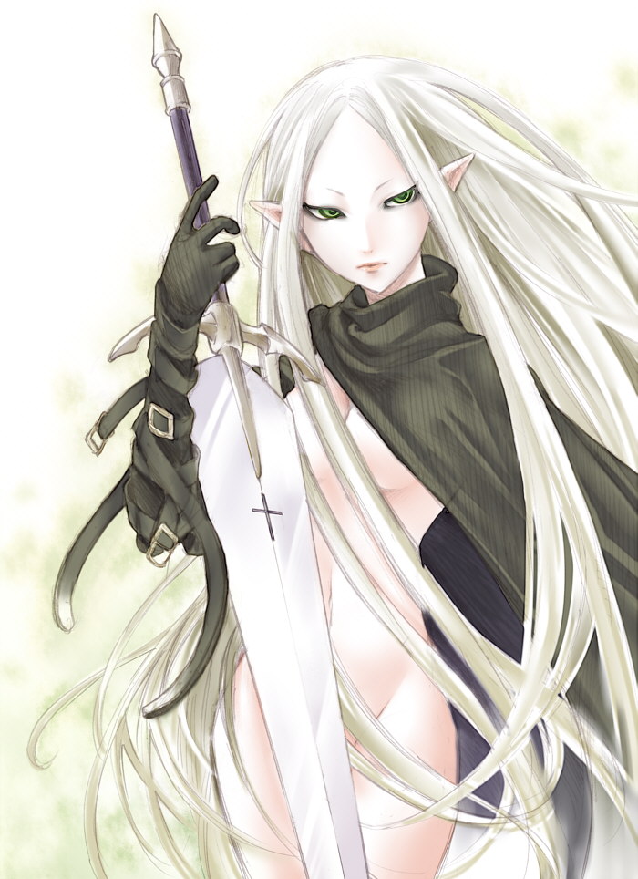 cape claymore irene_(claymore) small_breasts sword tagme