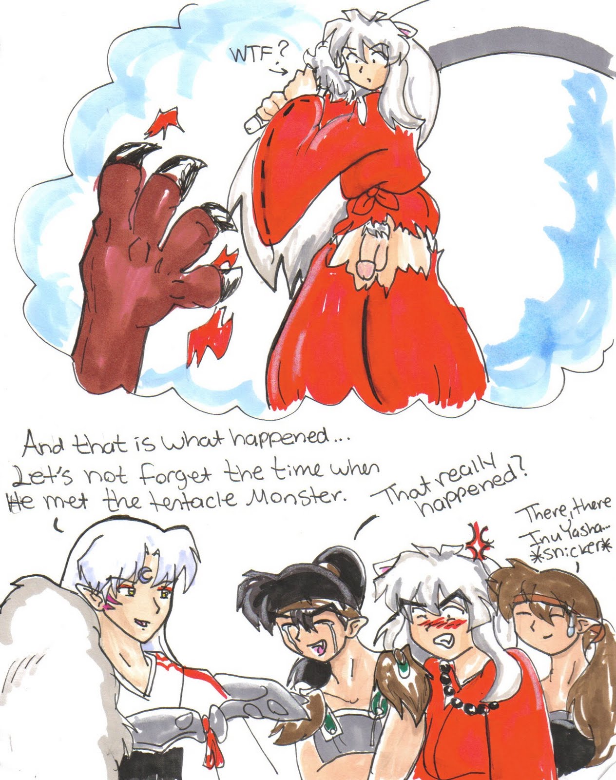 4boys exposed_penis inuyasha inuyasha_(character) koga male male_only multiple_boys multiple_males nude nudity penis sesshoumaru torn_clothes uncensored