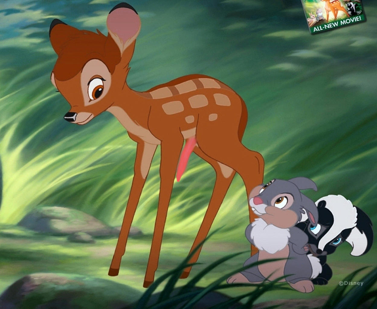 bambi_(character) bambi_(film) cub disney edit feral flower_(bambi) penis shitty_edit skunk tagme thumper