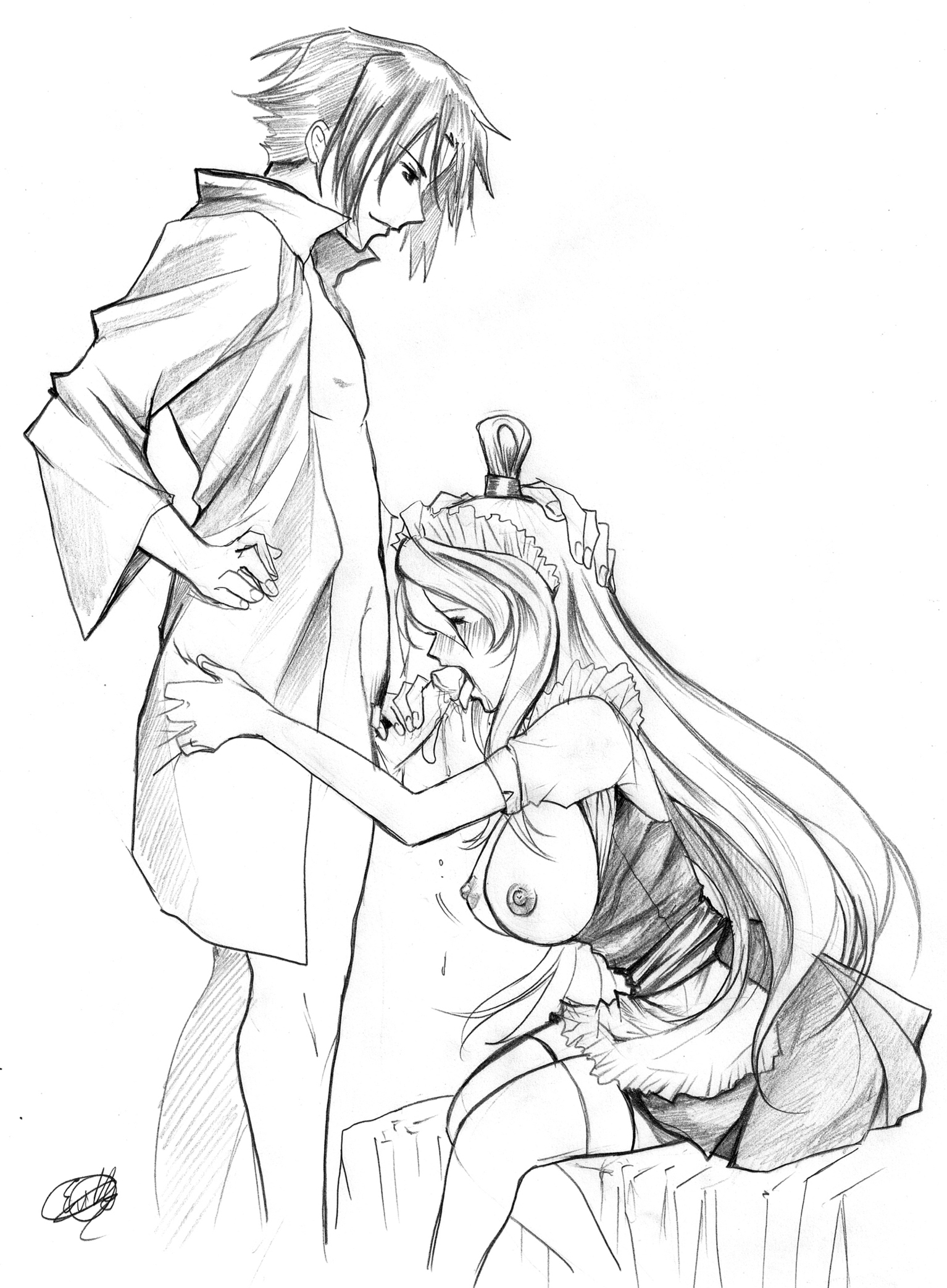 female, hair, human, maid, male, mei terumi, monochrome, naruto, naruto (series), sasuke uchiha, short hair, straight, tagme
