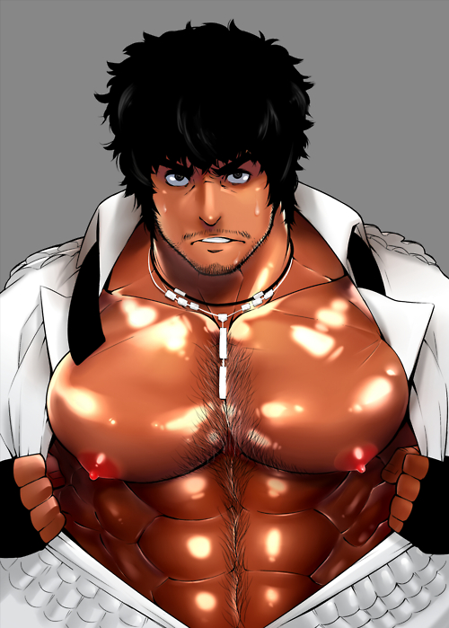 1boy abs bara bara_tiddies bara_tits big_breasts big_pecs black_eyebrows black_eyes black_fingerless_gloves black_gloves black_hair black_necklace black_tie chest_hair clothed clothing erect_nipples facial_hair fingerless_gloves front_view gloves gray_background grey_background hairy hairy_chest hairy_male huge_pecs human human_only kojima looking_at_viewer mabataki male male_chest male_focus male_nipples male_only manboobs mature mature_male miguel_caballero_rojo muscle muscles muscular muscular_male necklace nipples open_clothes open_shirt pecs pectorals presenting puffy_nipples shiny_skin six_pack solo solo_focus solo_male sweat sweatdrop sweating sweaty tan tan_body tan_skin teeth teeth_showing tekken tie toned toned_body toned_male white_necklace white_shirt