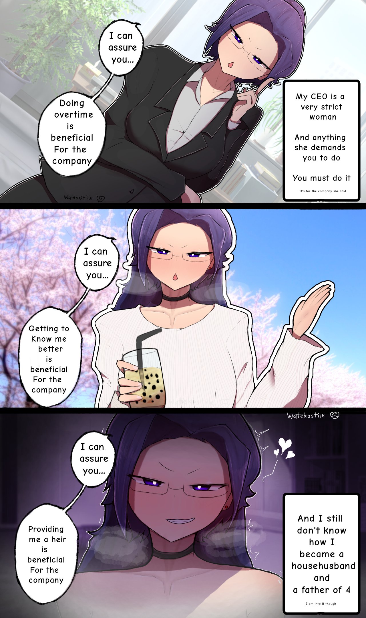 blush, business suit, business woman, ceo, clothed, clothes, clothing, female, female focus, glasses, imminent sex, implied sex, long hair, male, male pov, naked, naked female, nude, nude female, oc, original, original character, original characters, steam, steamy, tied hair, undressed, watekostile