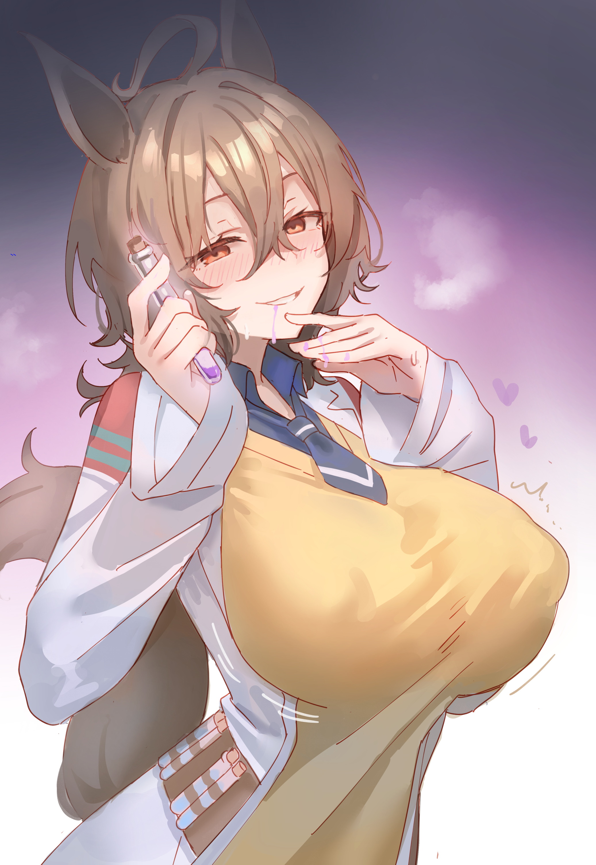 agnes tachyon (tach-nology) (umamusume), agnes tachyon (umamusume), breast expansion, breasts, brown hair, female, hair, huge breasts, mahou io, tagme, umamusume