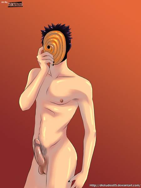 1boy 2d balls completely_nude completely_nude_male dk_studios erect_penis erection human human_male human_only light-skinned_female light-skinned_male male male_only mask naruto nipple nipples nude nude_male penis simple_background solo standing straight_hair tabe-chan tobi uchiha_obito uncensored