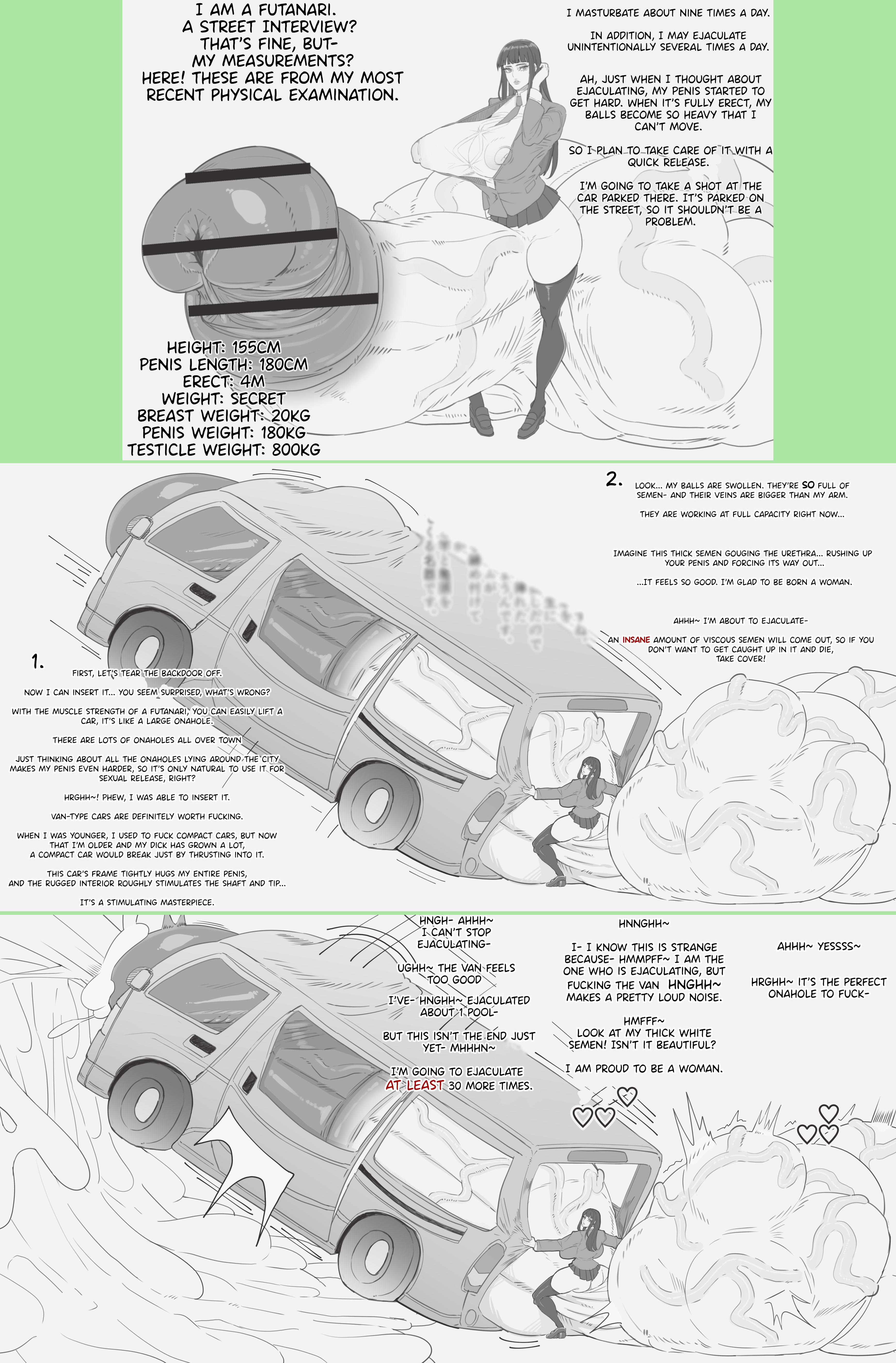 1futa, balls, balls bigger than body, balls expansion, balls growth, balls growth (enlargement), breasts, breasts bigger than head, bus fucking, bus sex, car, car fucking, car sex, censored, colossal penis, futanari, genital expansion, genital growth, genital growth (enlargement), gero 1992, huge breasts, huge glans, huge penis, hyper, hyper balls, hyper breasts, hyper penis, intersex, long corona of glans penis, looking at viewer, meat wall (body type), multiple images, nipple bulge, nipples, nipples visible through clothing, penis, penis bigger than body, penis longer than knee, school uniform, see-through clothing, solo, tagme, talking, talking to viewer, text, throbbing penis