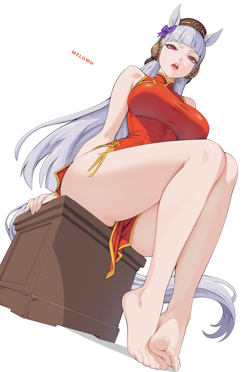 chinese clothes, chinese dress, feet fetish, feet focus, foot fetish, gold ship (umamusume), long hair, soles fetish, umamusume, umamusume pretty derby