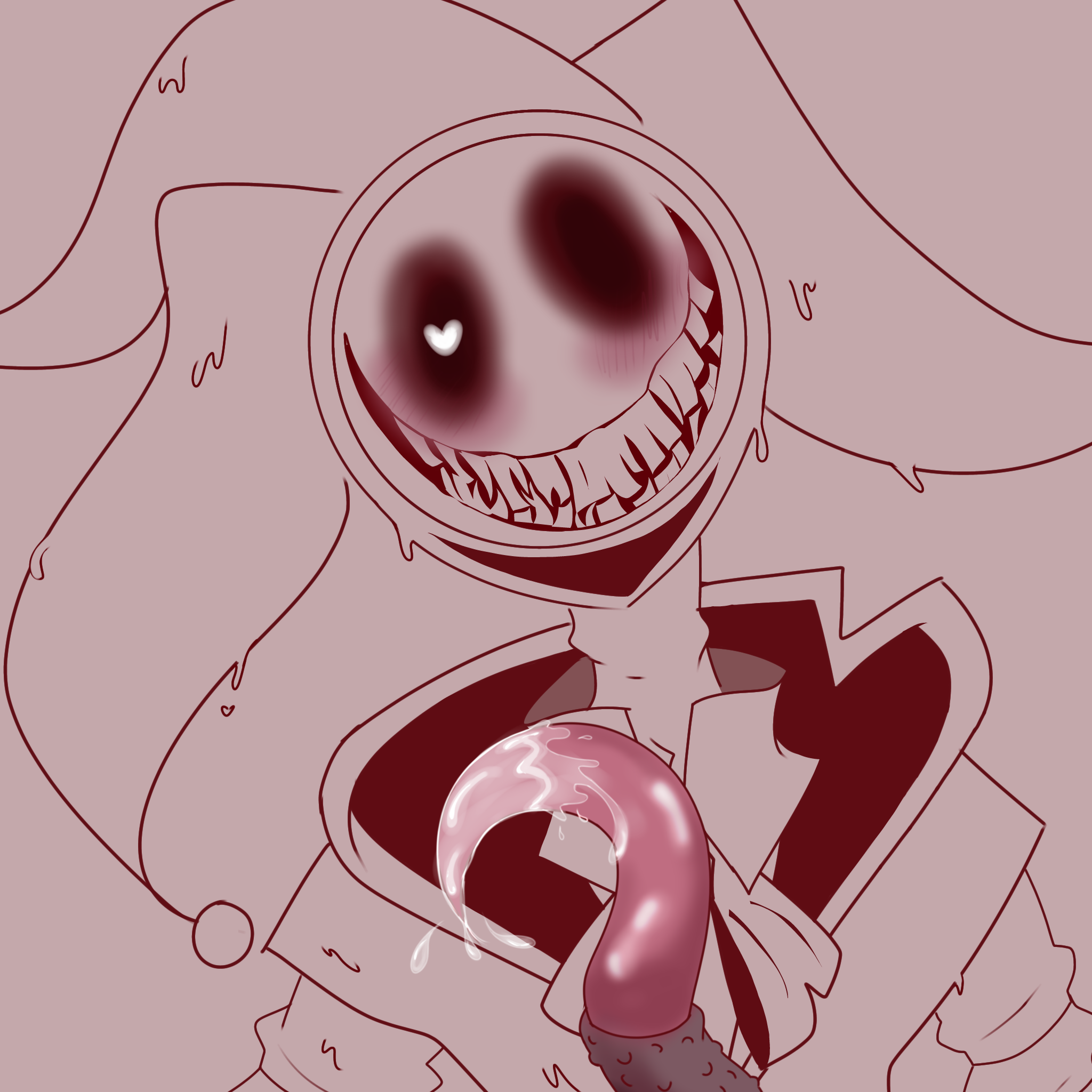 heart-shaped pupils, looking at viewer, poppy playtime, poppy playtime (chapter 5), precum, precum drip, precum on penis, sketch, tagme, tentacle penis, the prototype (poppy playtime)