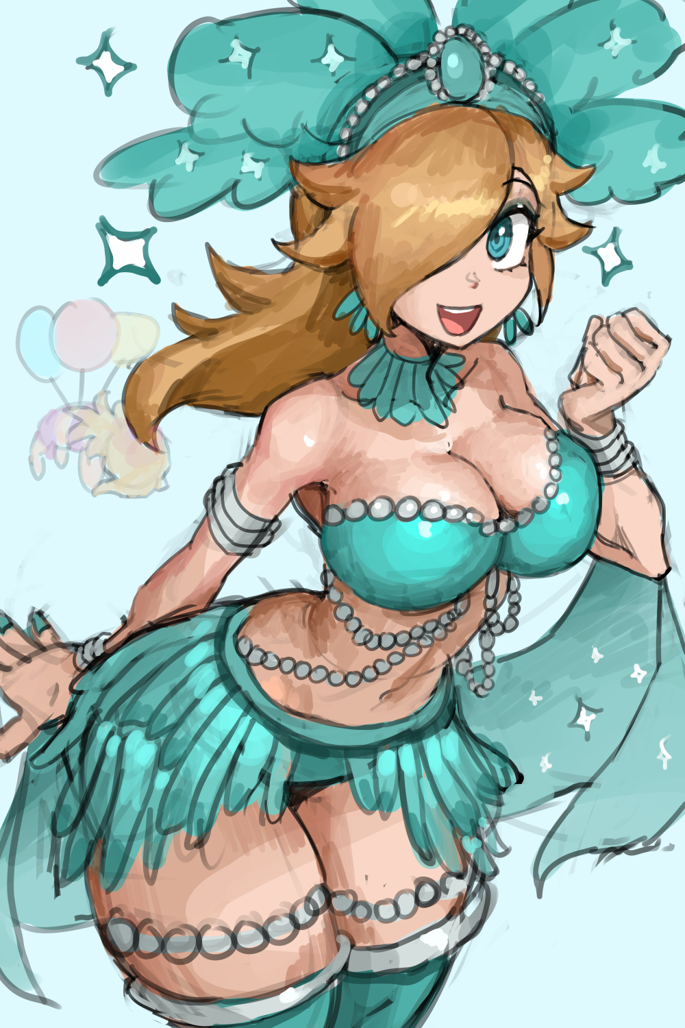 1girls, big breasts, blonde hair, breasts, female, female focus, female only, large breasts, light skin, light-skinned female, looking at viewer, mario (series), nintendo, princess rosalina, rosalina, saiykik, solo, super mario galaxy, thick thighs, thighhighs, wide hips