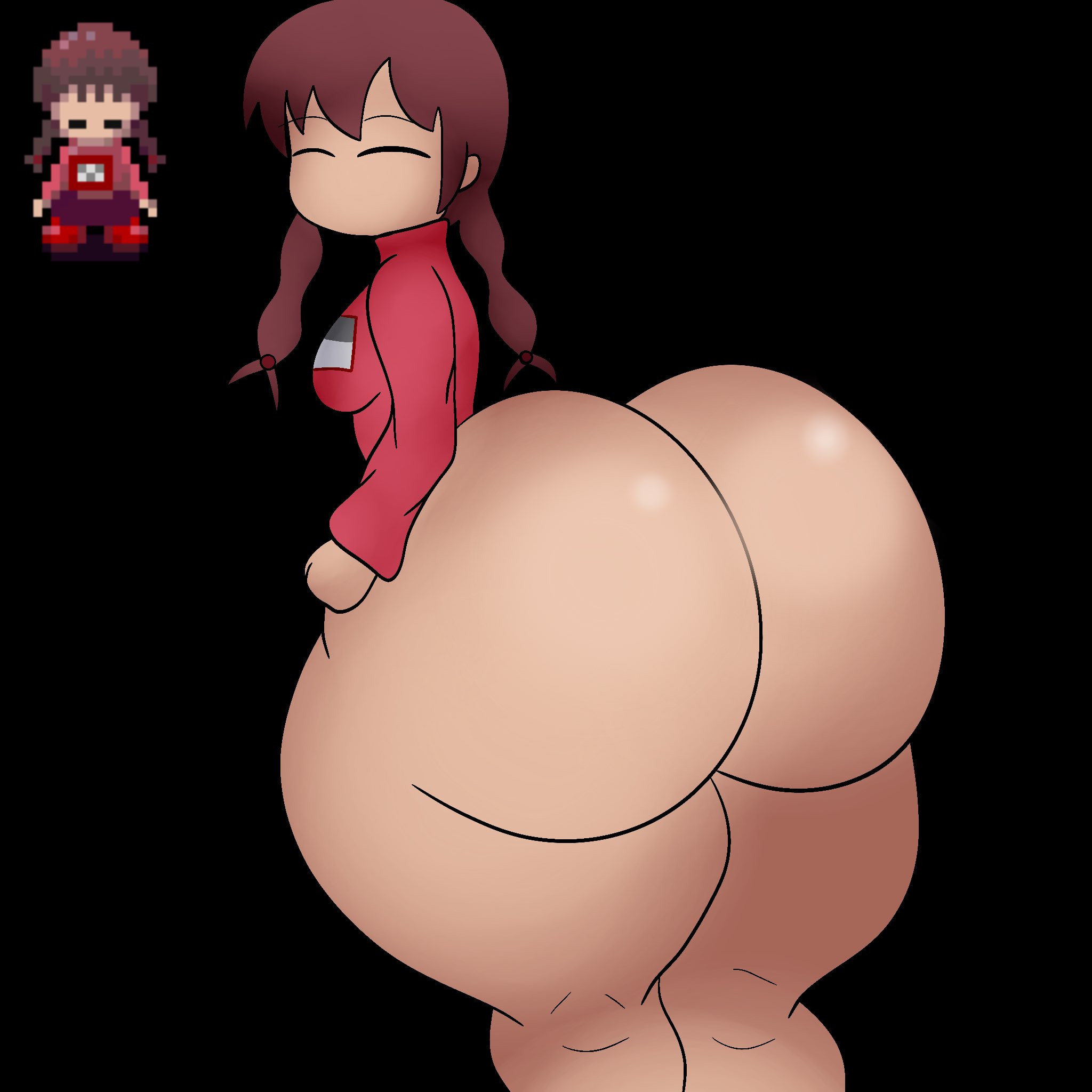 1girls, ass, big ass, bottomless, curvydoodles, huge ass, madotsuki, reference image, solo, solo female, solo focus, yume nikki