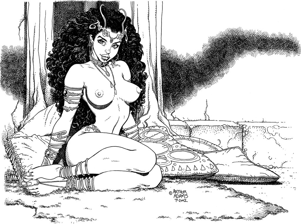 1girls 2002 a_princess_of_mars areolae arthur_adams barsoom breasts dejah_thoris female female_only looking_at_viewer monochrome nipples solo solo_female tagme