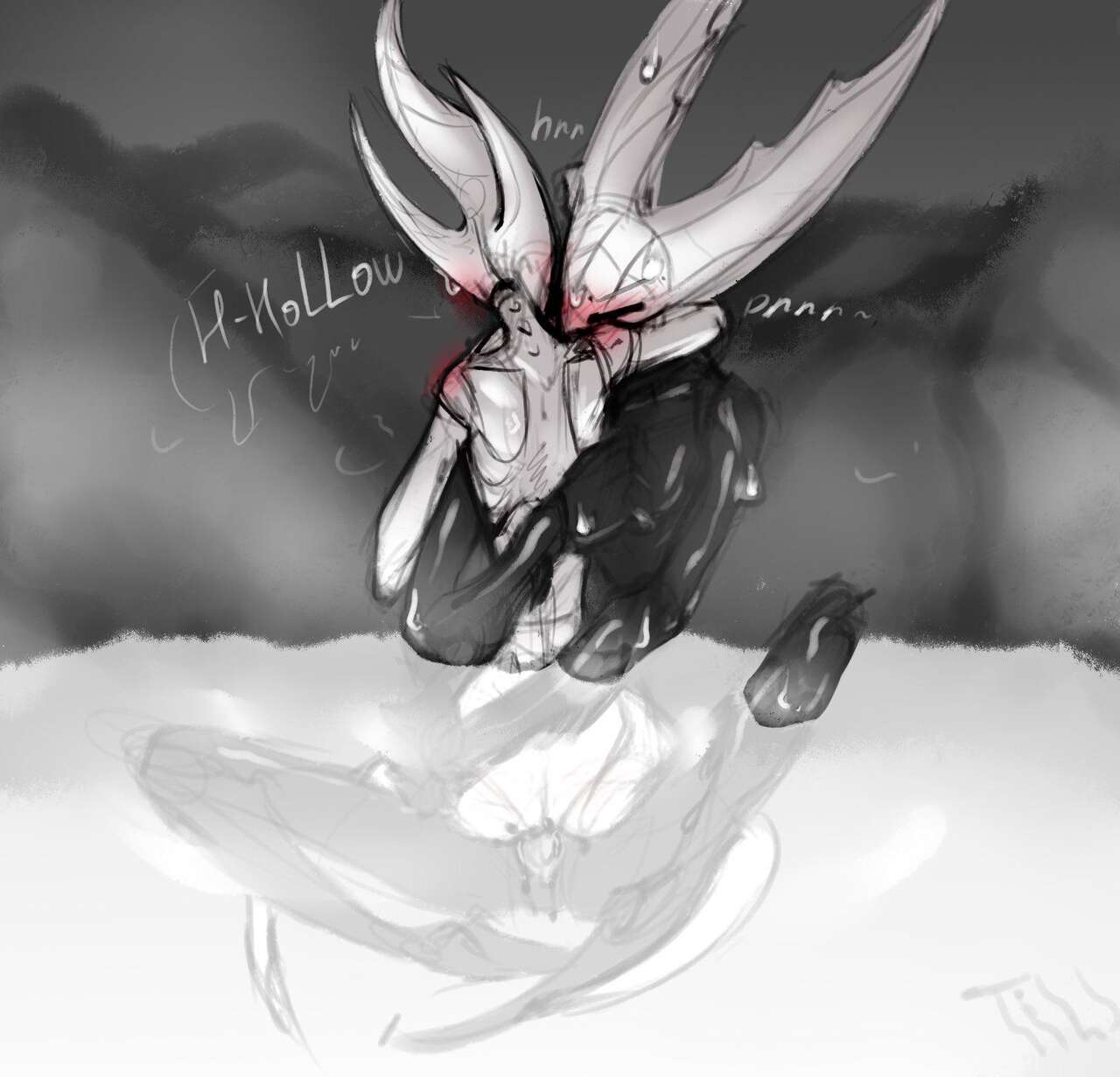 anthro, arthropod, blush, dryya (hollow knight), female, hollow knight, hollow knight (character), hugging, hushtill (artist), no artist signature, pure vessel, sex