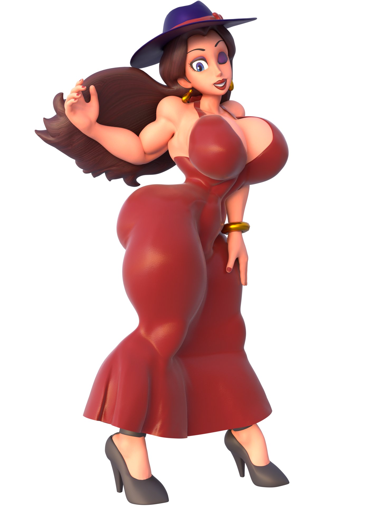 1girls, 3d, big breasts, blue eyes, breasts, female, high heels, long hair, looking at viewer, mario (series), nintendo, pauline, shocking (artist), tagme