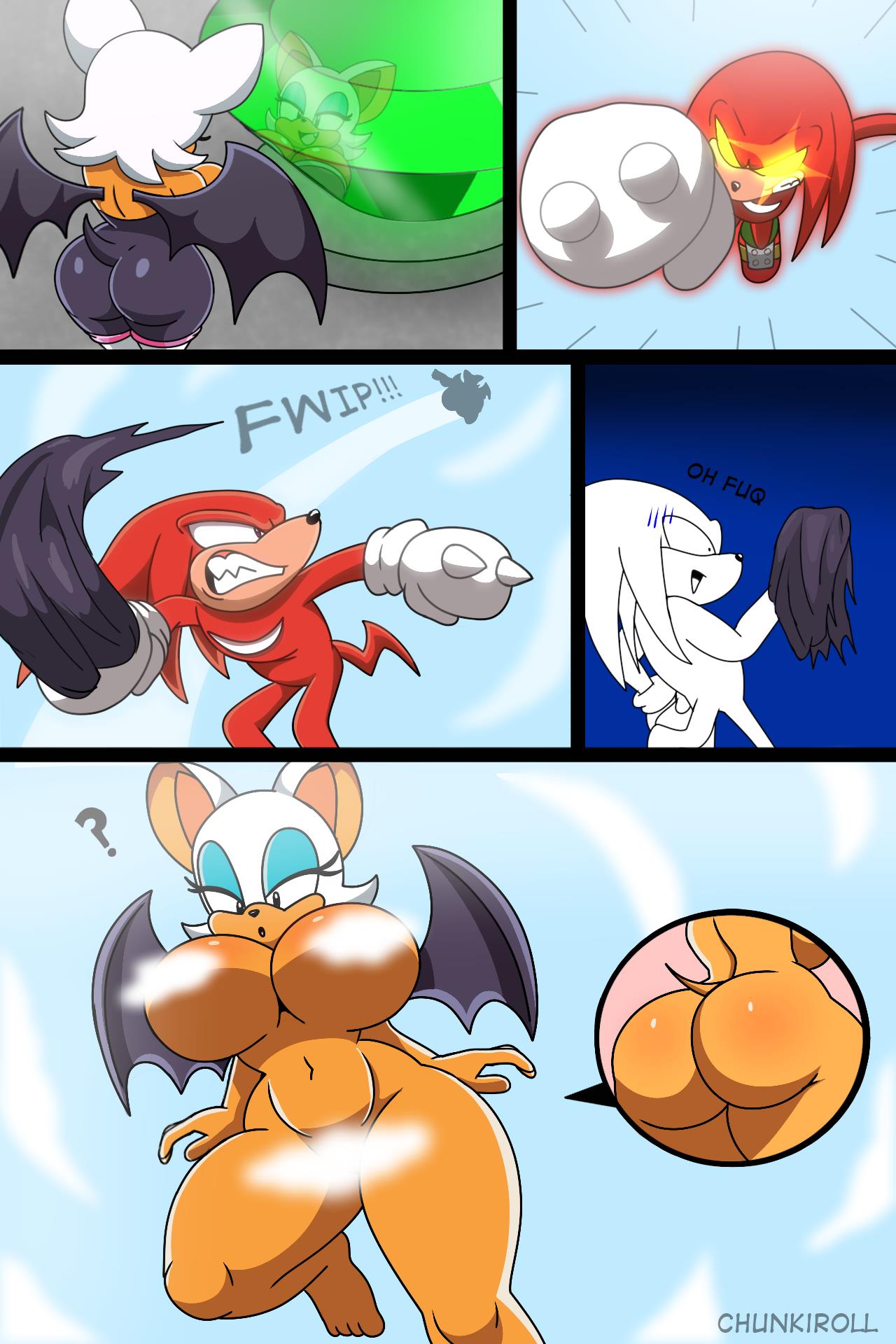 1boy 1girls big_ass big_breasts censored chunkiroll diamond female furry knuckles_the_echidna male nude nude_female rouge_the_bat sega sonic_(series) torn_clothes torn_clothing wings