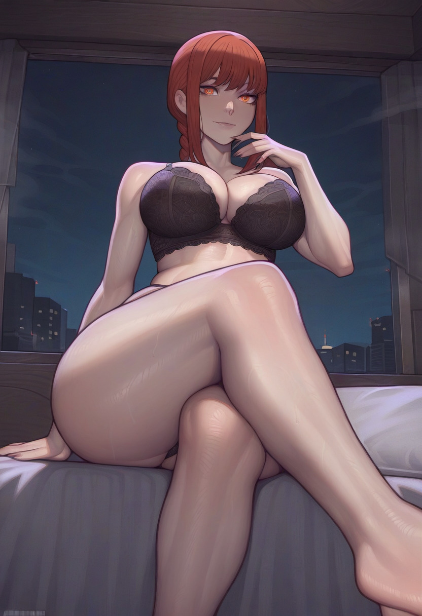 1girls, ai generated, ass, big ass, big breasts, big butt, big thighs, black bikini, black bra, black panties, blush, breasts, chainsaw man, cleavage, crossed legs, female, female focus, female only, glowing eyes, huge ass, huge breasts, huge butt, huge thighs, makima (chainsaw man), mommy, red eyes, red hair, ringed eyes, sitting, thick thighs, thighs, wanuze, wide hips