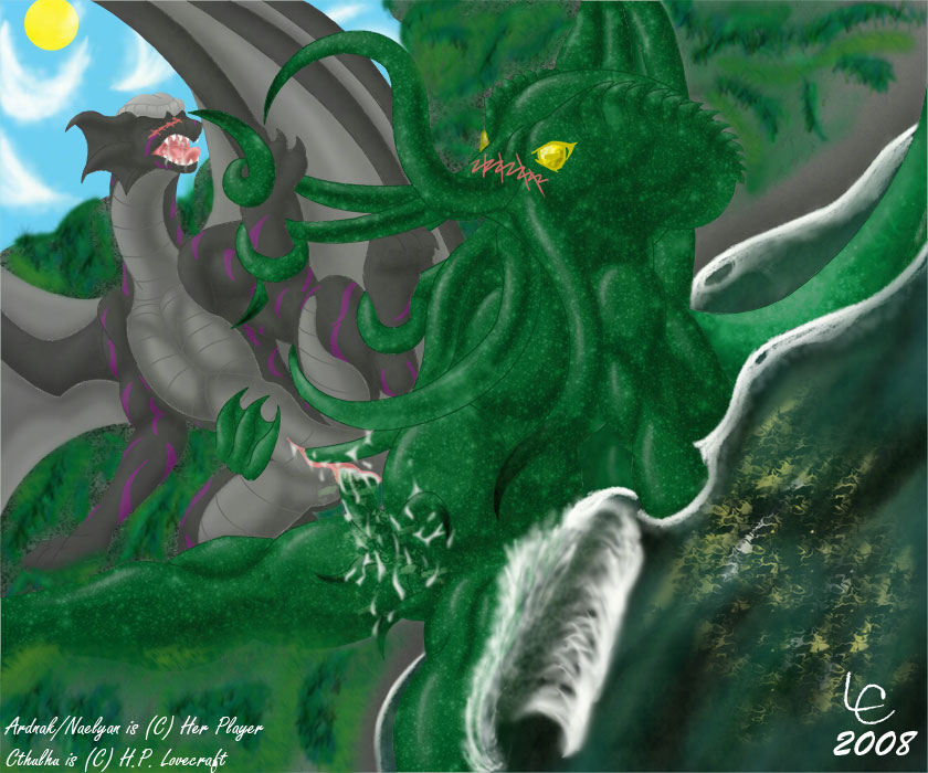 2008 cthulhu cthulhu_mythos dated dragon green_body h.p._lovecraft tentacle tentacle_mouth water wings yellow_eyes