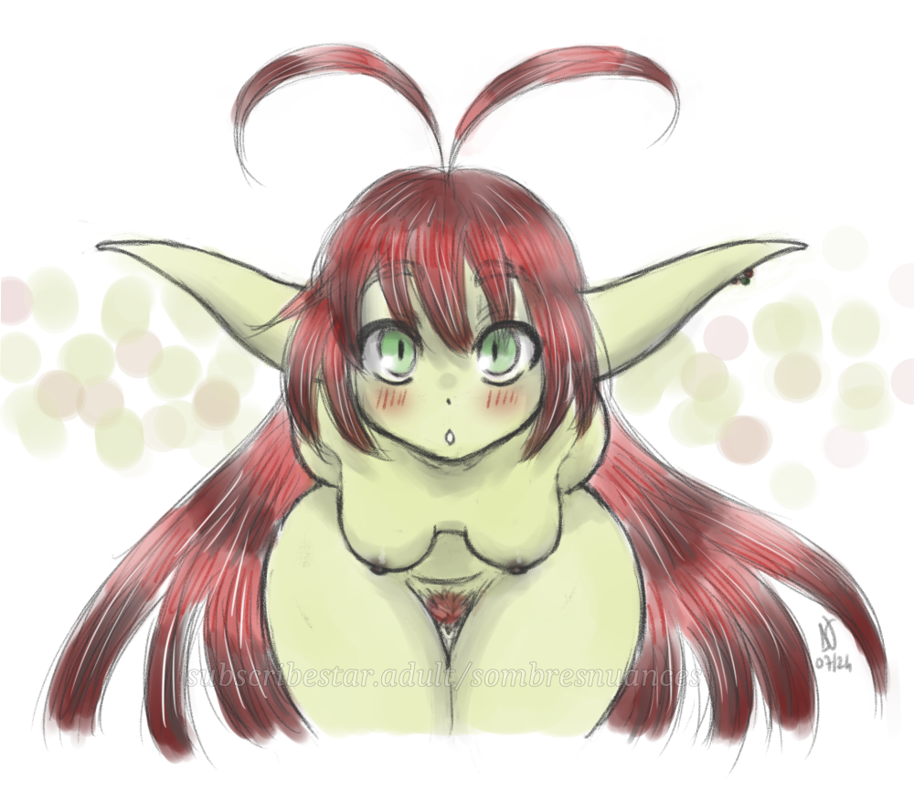 artist cute goblin goblin_female long_ears long_hair nsfw nude nude_female sombresnuances