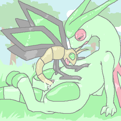 9_6 blush color day female feral flygon interspecies nude outdoors pokemon pokemon_(species) side_view size_difference tagme vibrava vulva