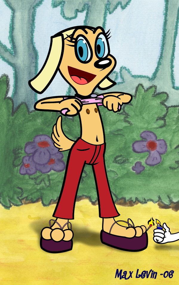 anthro brandy_and_mr._whiskers brandy_harrington canine clothing day disney disney_channel dog female flashing fur interspecies lighting_match looking_at_viewer male mammal match mr._whiskers nipples outdoors rabbit shirt_lift smile solo_focus standing tagme toon_disney