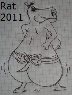 2011 ass black_and_white breasts dreamworks female furry furry_only gloria_the_hippopotamus hippopotamus madagascar_(film) madagascar_(series) nipples rat_(artist) ribbon sideboob solo tagme traditional_art