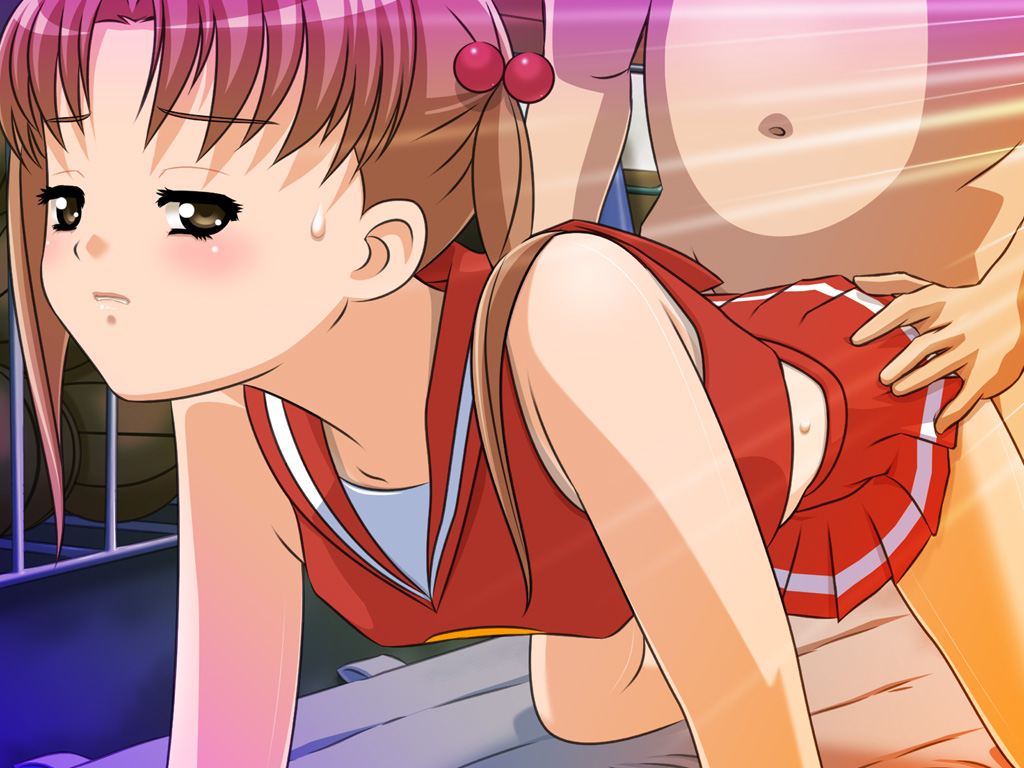 1boy 1girls 2d blonde_hair brown_eyes cheerleader doggy_style gakuen_alice sex tagme