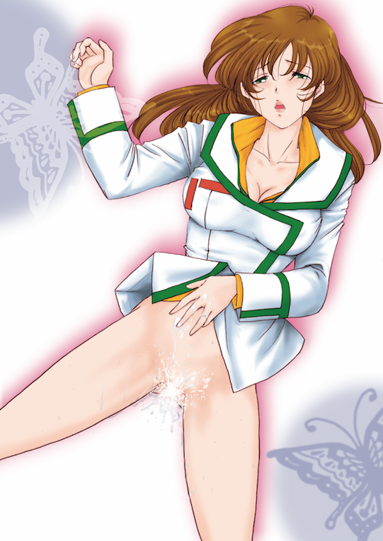 1girls 2012 blush breasts brown_hair cleavage clothing cum female fusumagoten human large_breasts long_hair looking_at_viewer macross misa_hayase pale-skinned_female pale_skin solo super_dimension_fortress_macross uniform