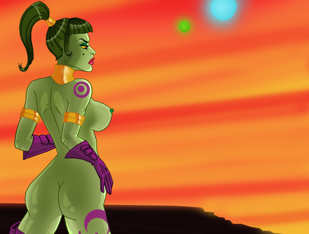 2011 butt_crack disney green_hair green_skin kim_possible mole_under_eye nipples nymphomancer shoulder_blades sideboob straight_hair tagme warmonga