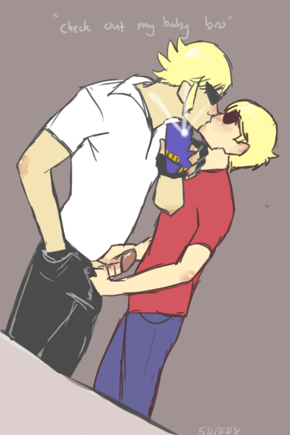 2boys blonde_hair bro_strider clothing dave_strider gay handjob homestuck incest kissing male_only mirror_selfie ms_paint_adventures penis phone selfie sheepy short_hair sunglasses text white_skin