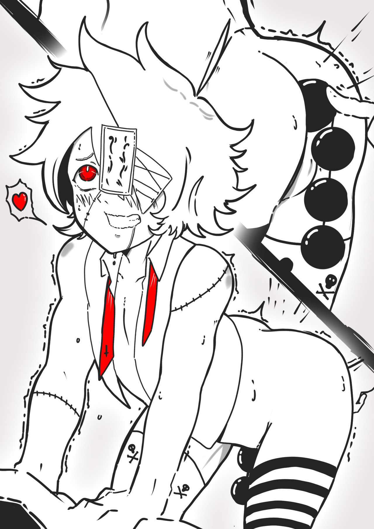 ahe gao, flat colors, juuzou suzuya, limited palette, male, mark gavatino, near monochrome, partially colored, penis, sex, soft color, tokyo ghoul, trap