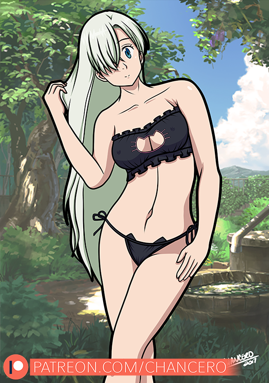 bikini black_panties cat_lingerie chancero elizabeth_liones female forest keyhole lingerie long_hair nanatsu_no_taizai panties side-tie_panties silver_hair solo