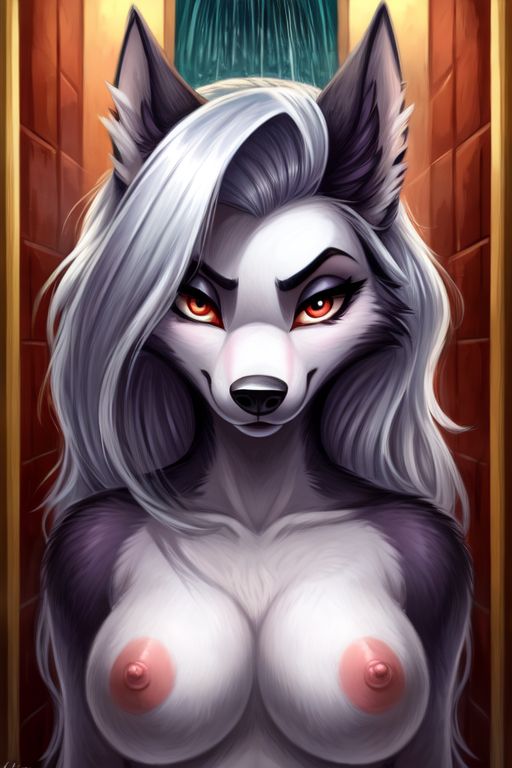 ai_generated female furry helluva_boss loona_(helluva_boss) shower