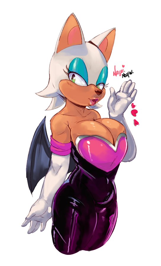 1girls, about to burst, anthro, barely contained, barely contained breasts, barely fits, big breasts, breasts, bursting breasts, cleavage, female, female only, furry, heart, imminent wardrobe malfunction, nagainosfw, overflowing breasts, rouge the bat, skin tight, solo, sonic (series), tight fit, too tight, undersized clothes, wings