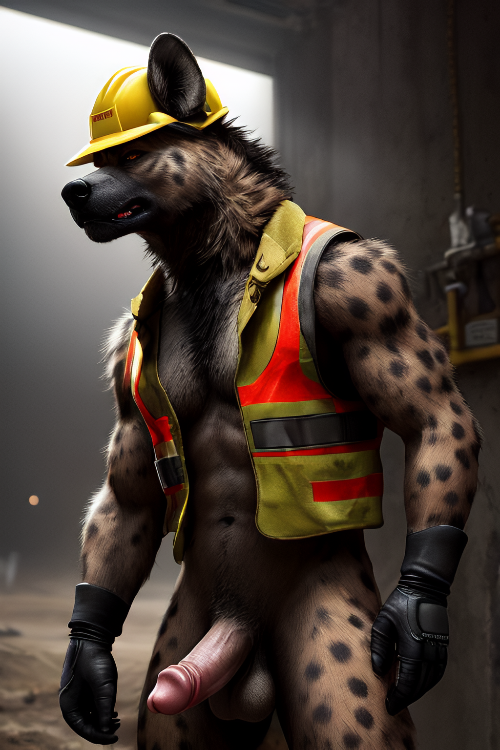 adam360 ai_generated bottomless construction furry hyena