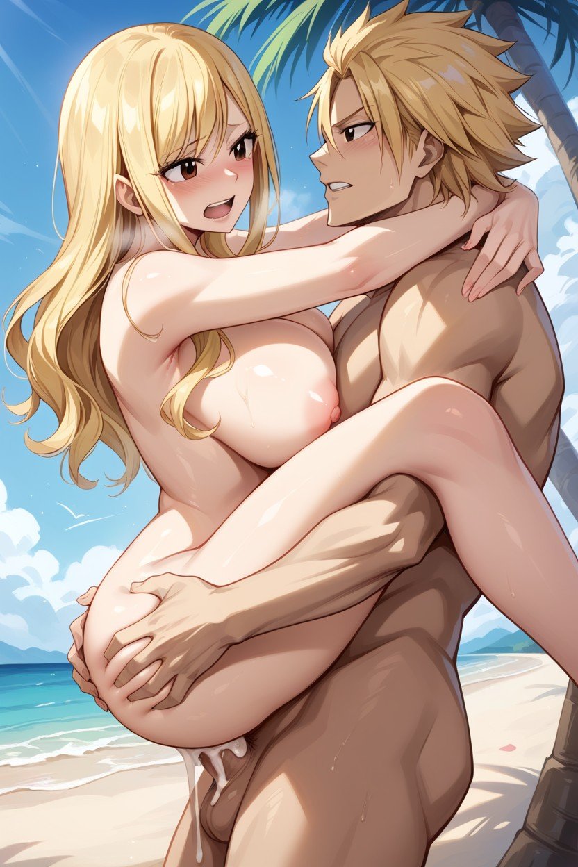 ai_generated beach brother_and_sister carrying_position cum_in_pussy fairy_tail incest lucy_heartfilia moaning sex