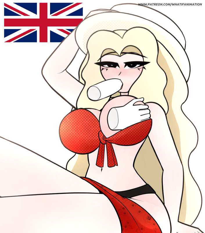 anon bikini blowjob breast_grab countryhumans countryhumans_girl hat huge_breasts long_hair tagme uk_(what_if_animation) united_kingdom_(countryhumans) what_if_animation(artist)