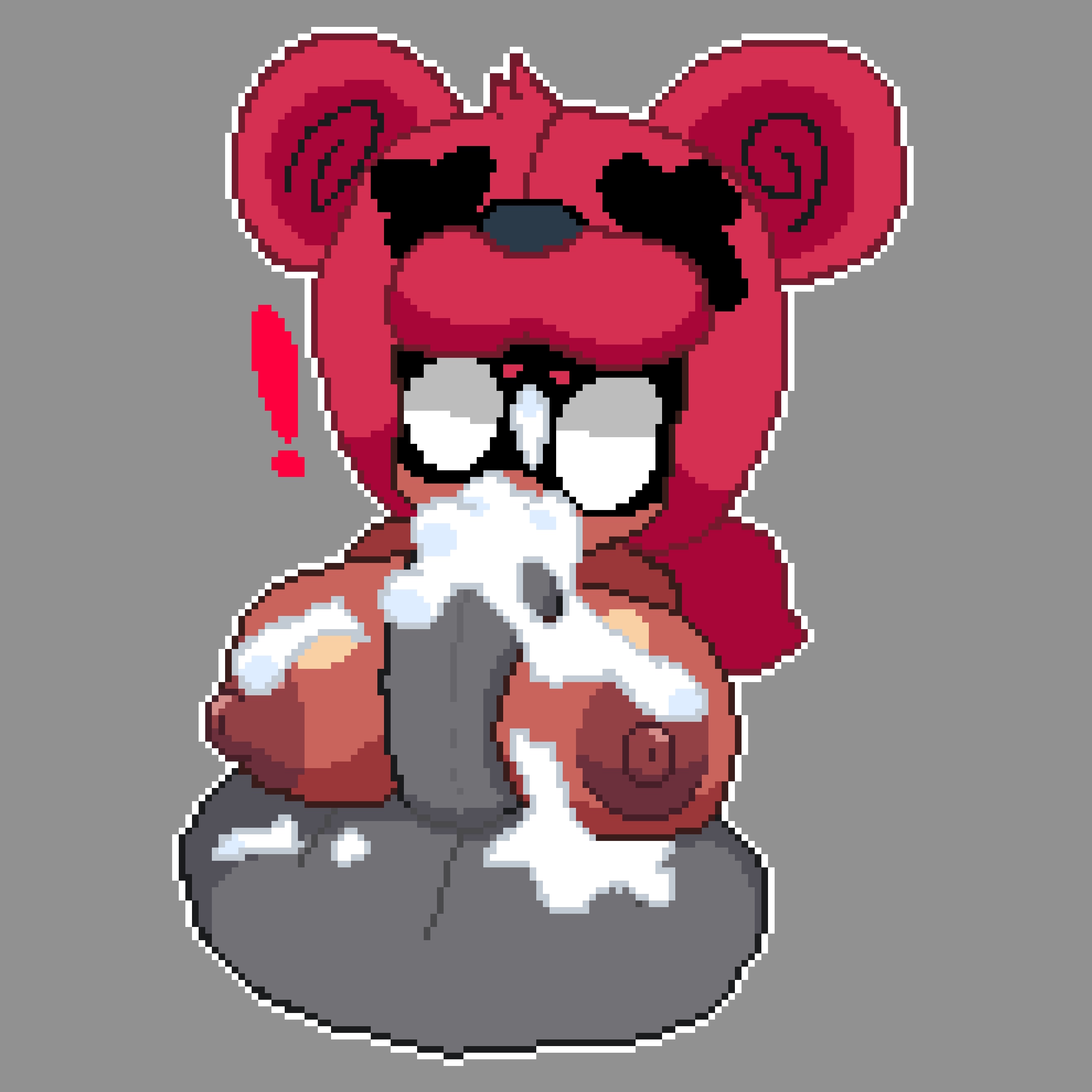 1boy, 1girls, aged up, anthro, big breasts, blowjob, brawl stars, breasts, cum, cum in mouth, cum on breasts, cum on face, cumshot, female, male, nipples, nita (brawl stars), oral, penis, pixel art, pumpkinz6, sucking, sucking penis, young