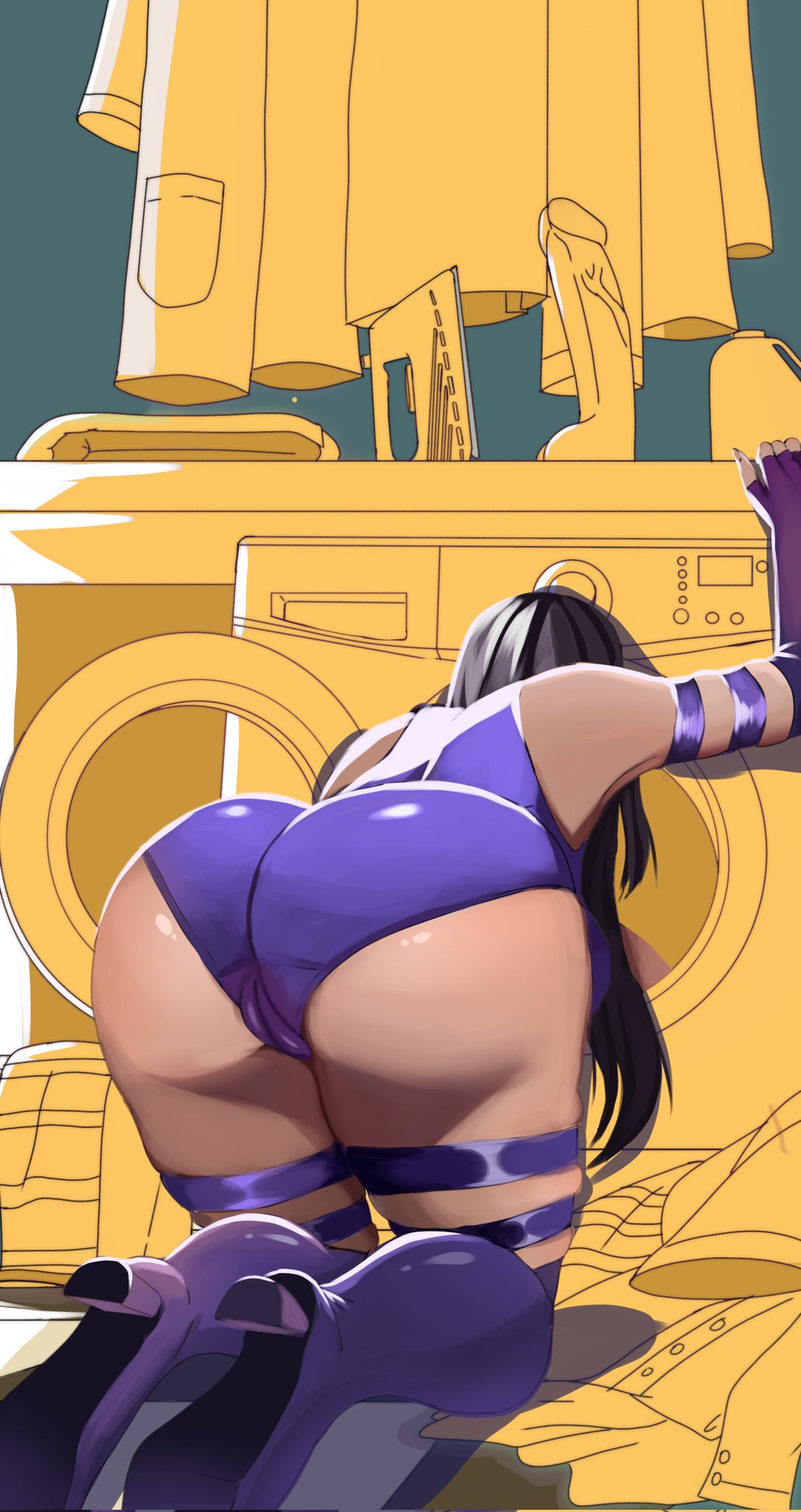 1girls ass ass_focus big_ass boba_doodles cameltoe female female_only marvel marvel_rivals psylocke psylocke_(marvel_rivals) sai_(marvel) thick_thighs vengeance_psylocke washing_machine