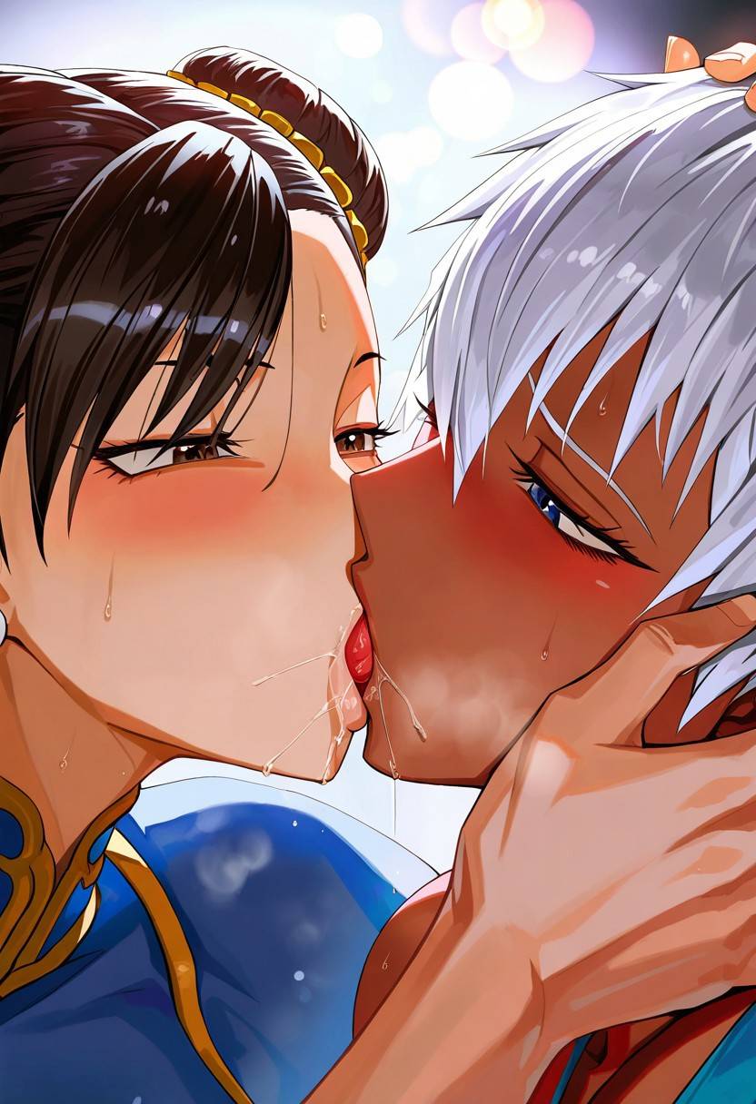 ai_generated chun-li elena_(street_fighter) kissing street_fighter