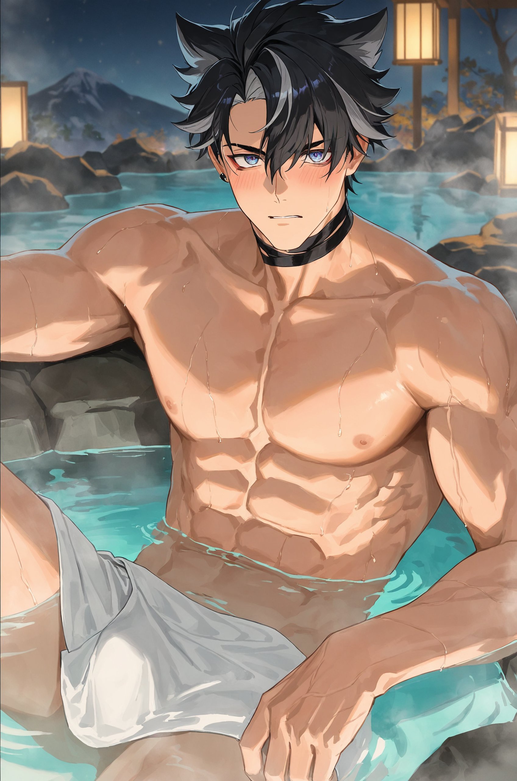ai generated, bara, gay, genshin impact, j feng hasagi, male, male focus, male only, muscles, muscular, muscular male, wriothesley (genshin impact), yaoi