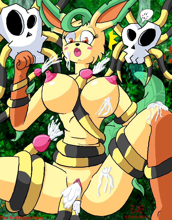 anthro breasts crossover cum cum_inside cum_on_breasts double_penetration eeveelution furry generation_4_pokemon leafeon nintendo penetration pokemon pokemon_(species) rape skulltula tentacle tentacle_sex the_legend_of_zelda