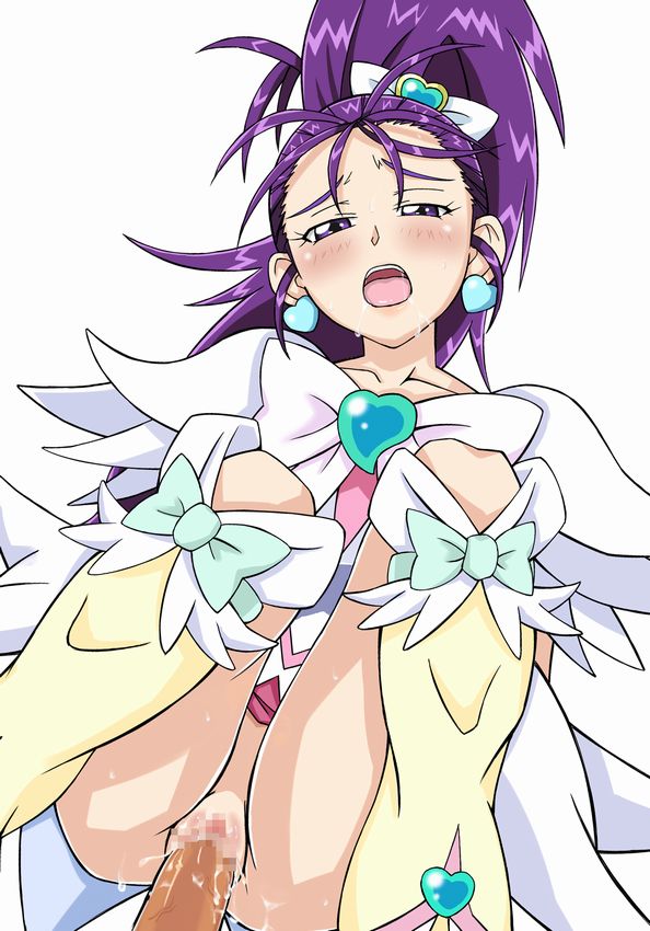 1boy 1girls blush bow censored clothed_sex clothing cure_egret futari_wa_precure_splash_star human humanoid_penis jun magical_girl mai_mishou penetration penis pretty_cure purple_eyes purple_hair tagme