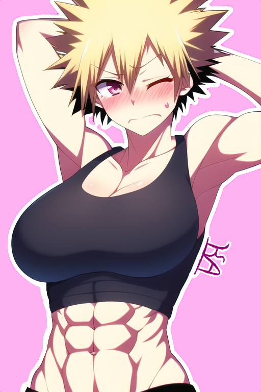 1girls abs adult_swim ai_generated big_breasts bimbo bimbofication bimbofied blush blush_lines brainwashing female_bakugou forced genderswap genderswap_(mtf) girly horny horny_female hypnosis katsuki_bakugou krystalizedart mind_control muscular my_hero_academia nai_diffusion pink_eyes punk resisting rule_63 stable_diffusion toonami very_short_hair