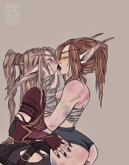 blood_elf kissing passionate world_of_warcraft yuri