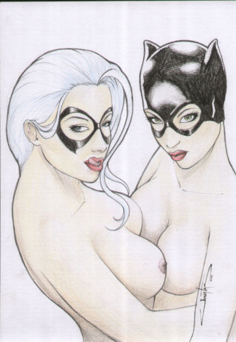 2girls batman_(series) black_cat_(marvel) catwoman crossover dc_comics felicia_hardy female female_only human jonatas marvel multiple_females multiple_girls selina_kyle spider-man_(series) straight_hair