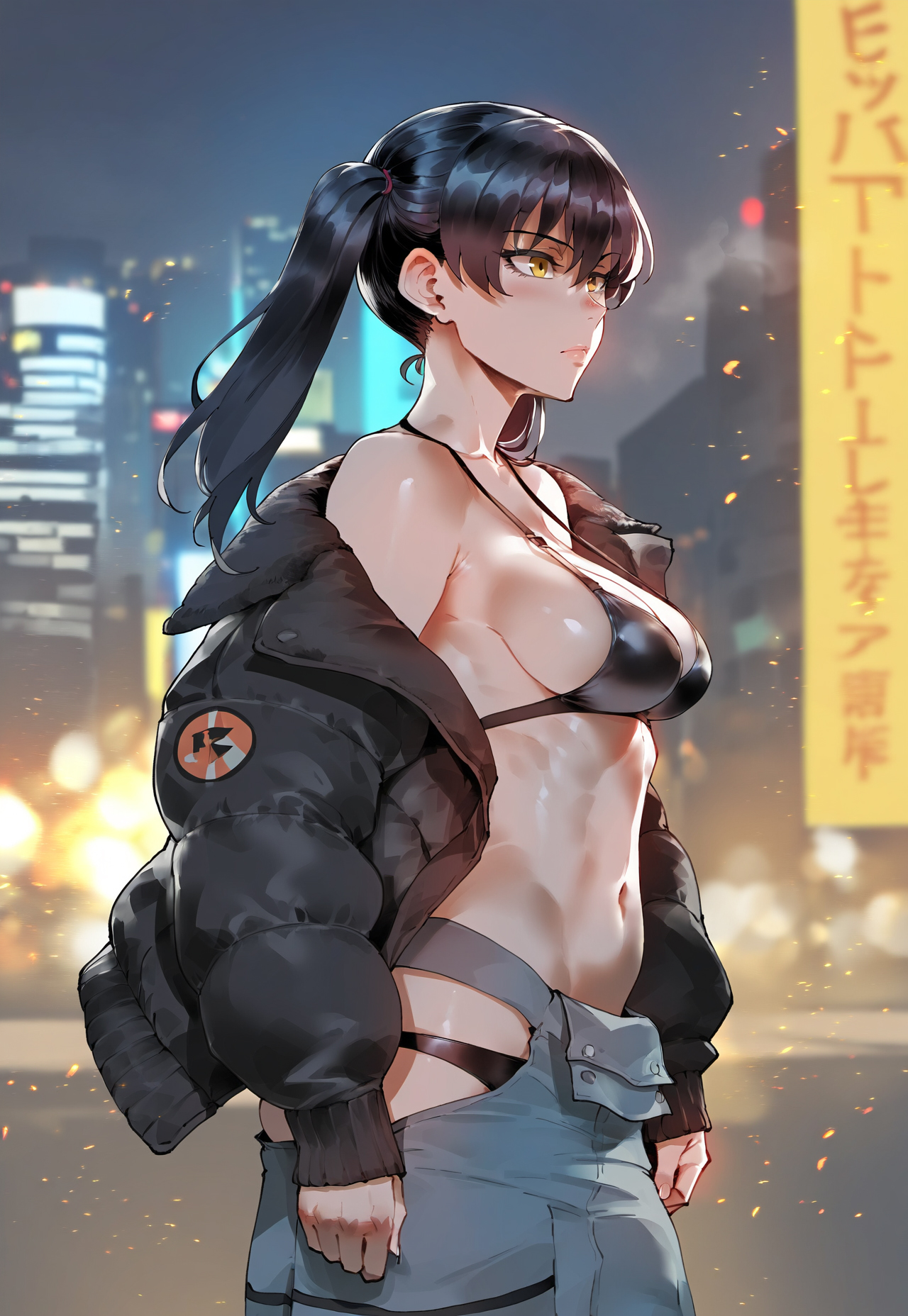 ai generated, bad tag, en'en no shouboutai, enen no shouboutai, female, fire force, flarekiss, hardcore, kotatsu tamaki, petite, ponytail, pulling hair, yellow eyes