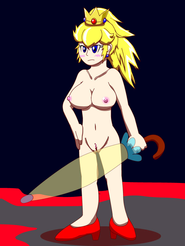 1girls artist_request blonde_hair blue_eyes breasts casual censored crown female female_only footwear heels high_heels human light-skinned_female light_skin mario_(series) naked naked_footwear naked_heels nintendo nipples nude pale_skin parasol perry_(nintendo) ponytail princess_peach pussy red_heels red_high_heels solo super_princess_peach tagme tied_hair