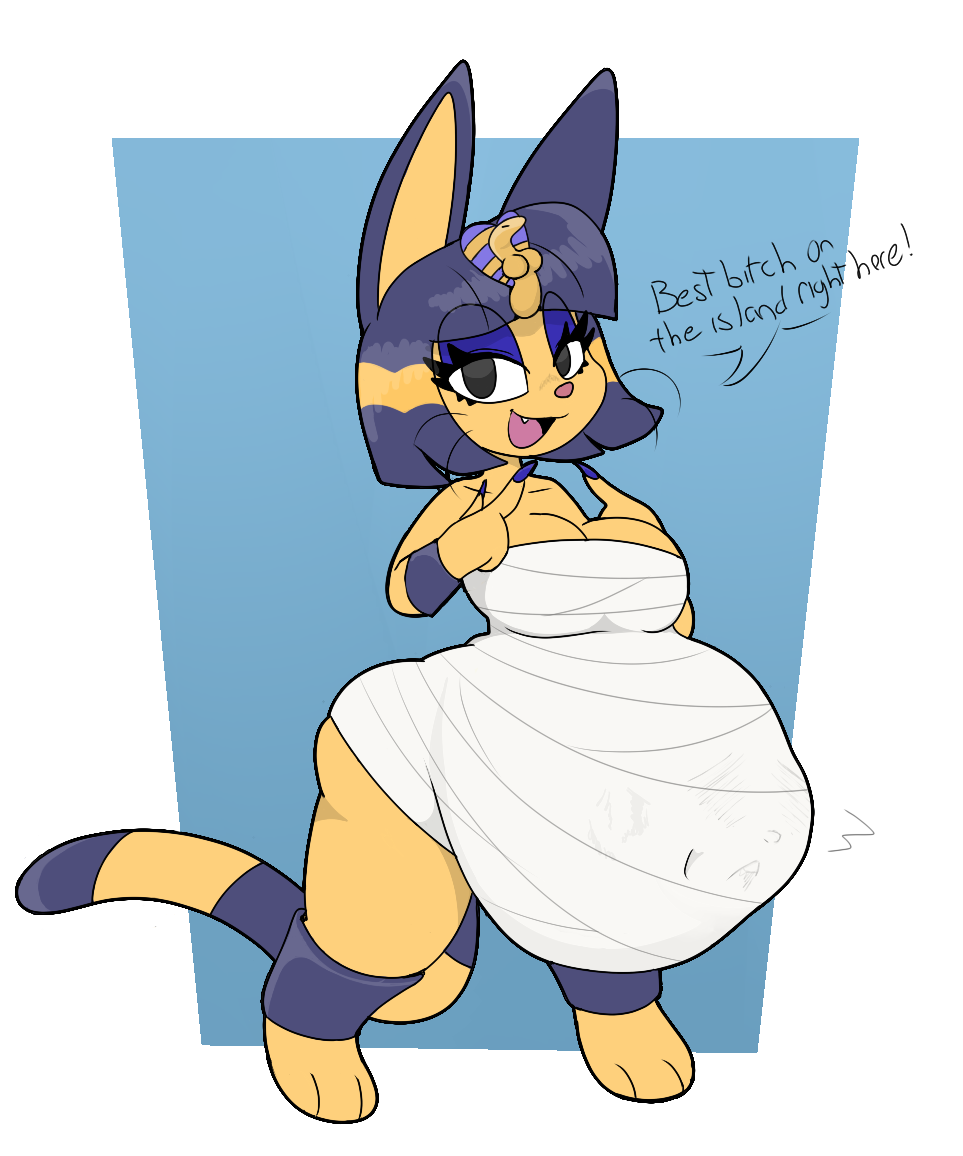 animal_crossing ankha ankha_(animal_crossing) carnivorousvixen female_pred isabelle_(animal_crossing) same_size_vore soft_vore struggling struggling_prey unwilling unwilling_prey vore vore_belly