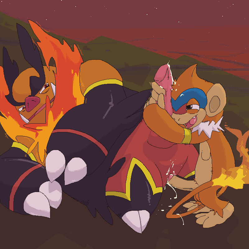 argon_vile color emboar feral fire furry insertion interspecies male male_only monferno multiple_males no_humans nude outdoors penis pokemon pubic_hair sex side_view size_difference tagme tail tail_fire yaoi