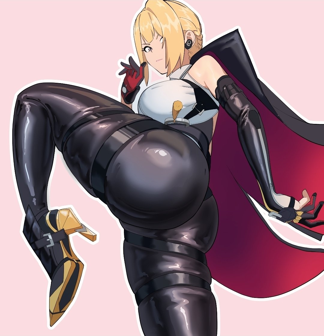 1girls, ass, big ass, blonde hair, evelyn chevalier, fat ass, female, female only, heels, huge ass, large ass, leg up, looking at viewer, looking back, octavius dp, solo, thick ass, thick thighs, wide hips, zenless zone zero