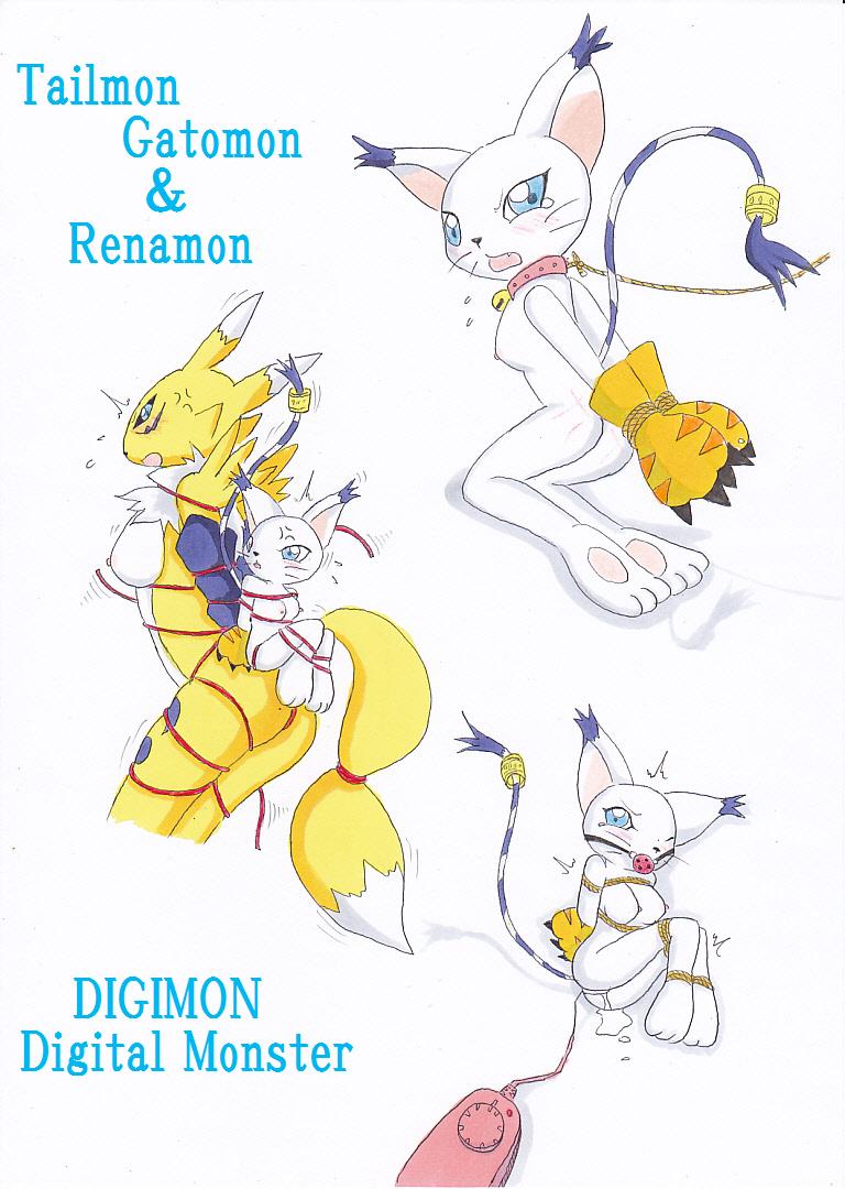 anthro bound claws color digidredg digimon female female_only fur furry gatomon gloves interspecies multiple_females pussy_juice renamon size_difference tagme vibrator