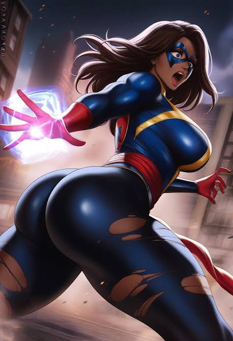 ai_generated ass bikini collar dark-skinned_female heroine kamala_khan milf muslim nerd panties red slut_collar spandex